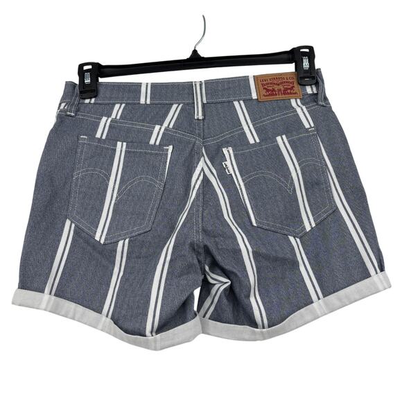 Levi Shorts Womens Size 28 Blue White Stripe Mid Length Pockets Cuffed Stretch - Picture 4 of 10